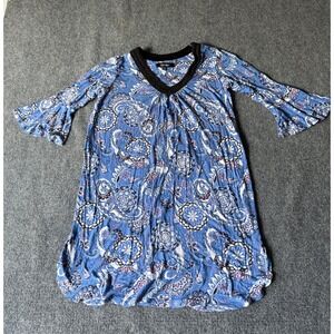 Ellen Tracy Dress Womens‎ Small Blue Paisley Print Bell Sleeve V Neck Casual